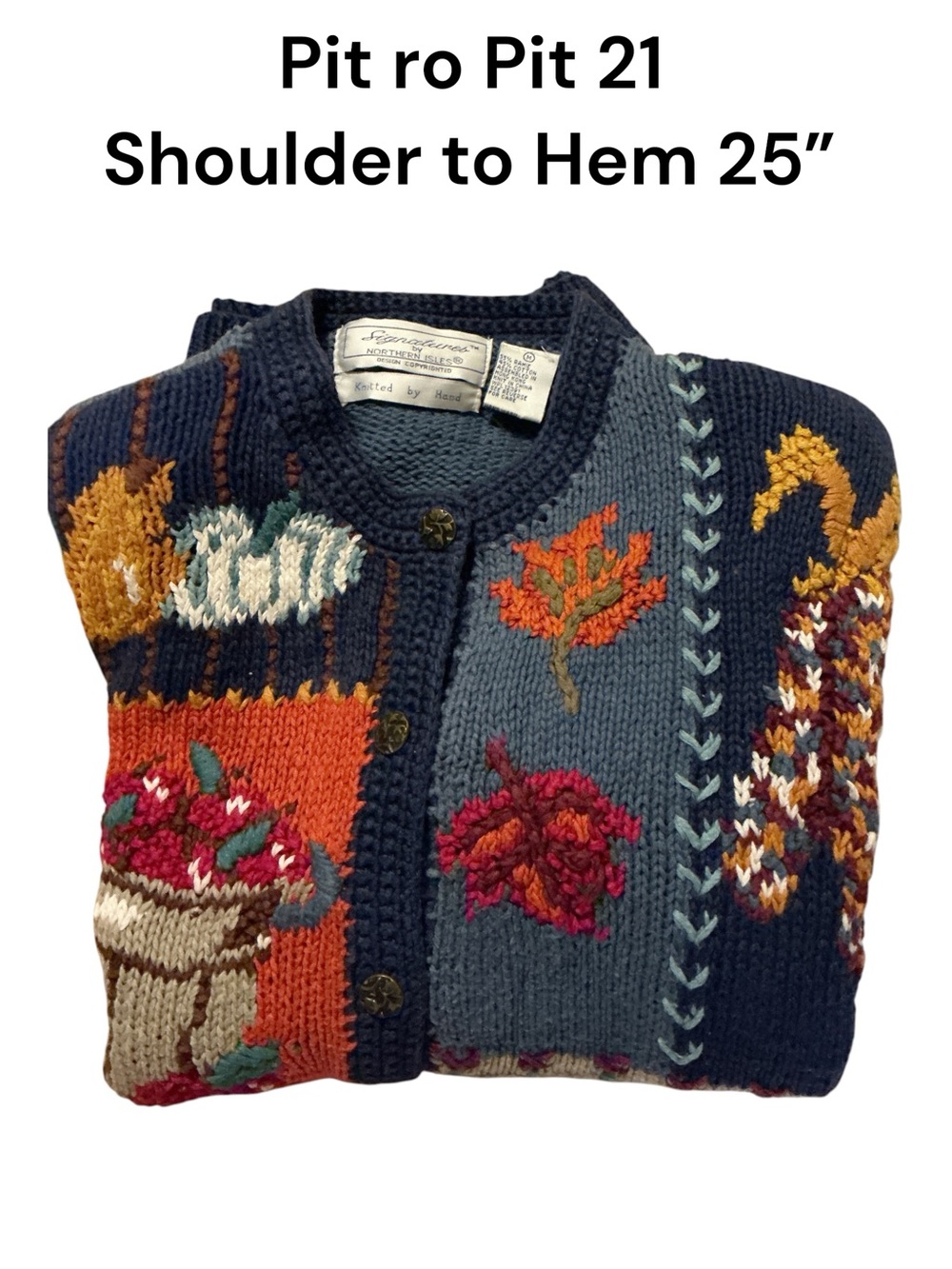 Vintage-Inspired Navy Patchwork Autumn Leaf Cardigan Sweater - Picture 3 of 3